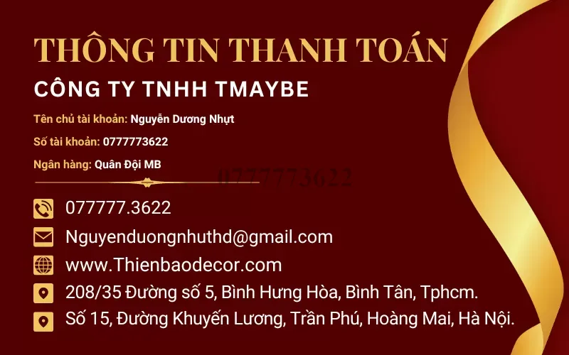 Thông tin thanh toán Xưởng in tranh dán tường 3d Thiên Bảo Decor